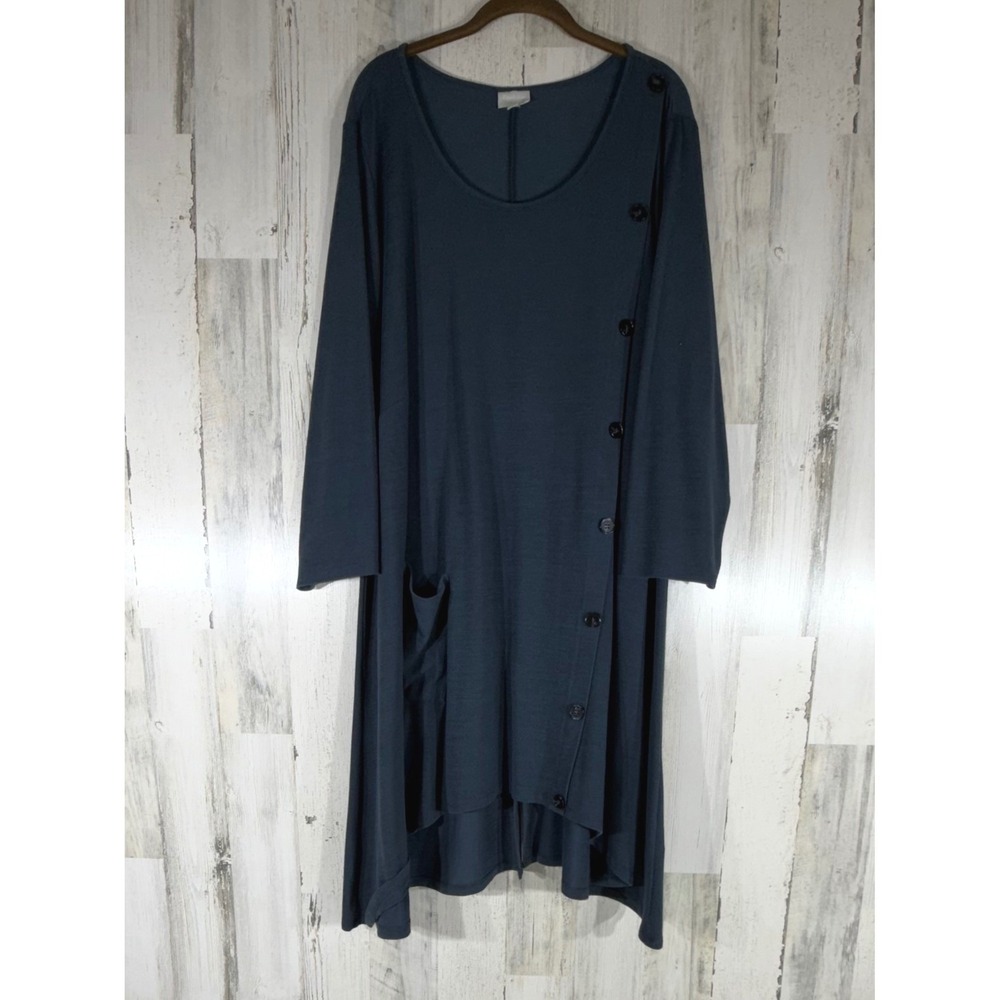 Zim Zoe Dark Teal Blue Asymmetrical Tunic Dress Buttons Pocket Plus Size 30/32